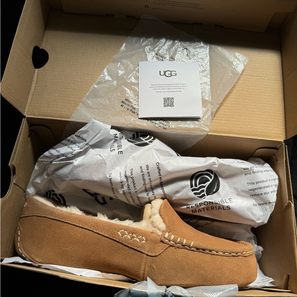 UGG Tan Moccasin Slippers.